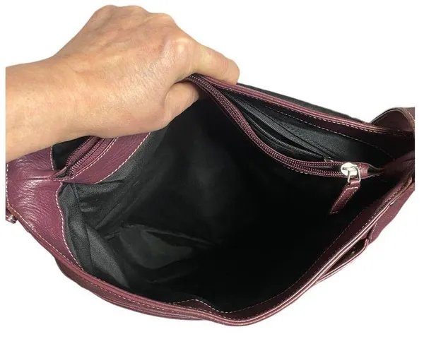 Levenger Shoulder Bag Large Medium Maroon Burgundy Fold Over Chic Purse Saddle - Image 9