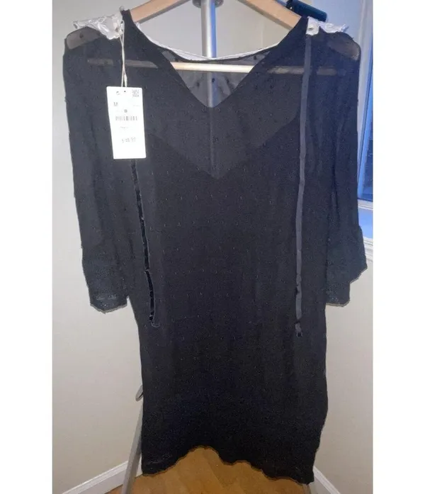NWT Vintage Black Sheer Collared Short Sleeve Blouse. Size Medium. Retail At $49 - Image 6