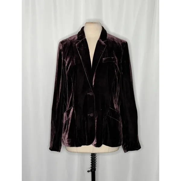 SUNDANCE Purple Silk Velvet Sofia Boyfriend Blazer Jacket Two Button Solid 10 - Image 2
