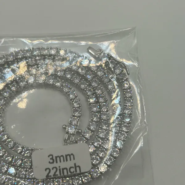 Moissanite Tennis Chain VVS1 New Silver 3mm 22 Inch Necklace No Pass Unisex D - Image 4