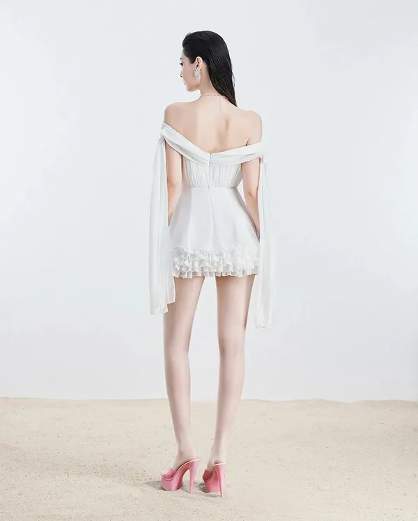 Glam Doll Off-Shoulder White Ruffle Mini Dress - Image 2