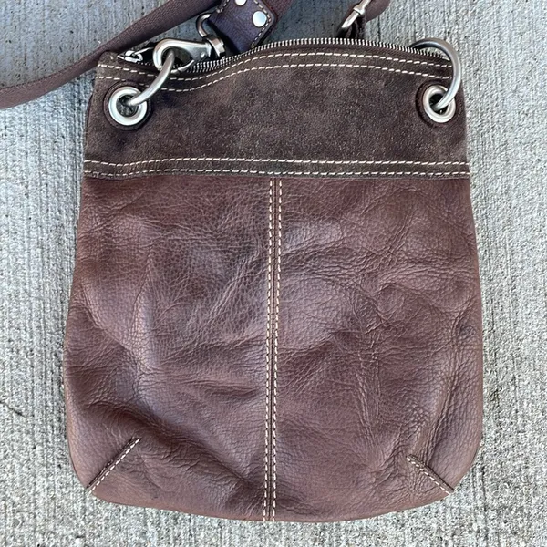 Fossil Brown Leather Suede Crossbody Bag Purse Classic Vintage - Image 5