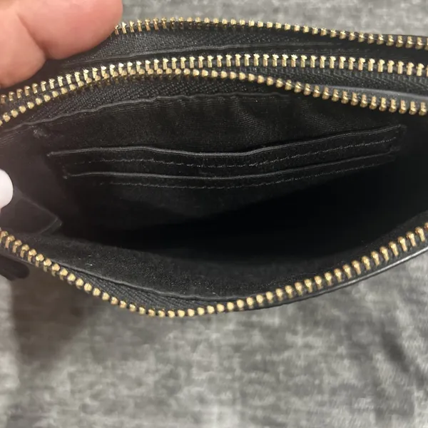 Coach Double Zip Wristlet Pebble Leather Black Wallet Clutch - Image 5