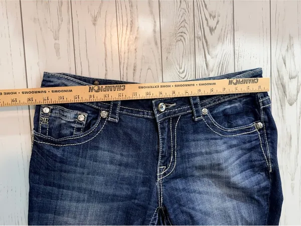 Miss Me Jeans Women’s 32 Bootcut Dark Wash Embellished Floral Rhinestone - Image 10
