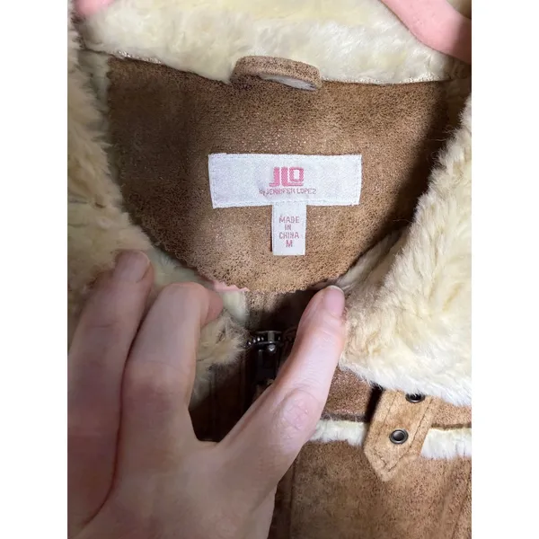 JLO Faux Suede Penny Lane Shearling Jacket‎ Brown M 70's Boho Almost Famous - Image 3