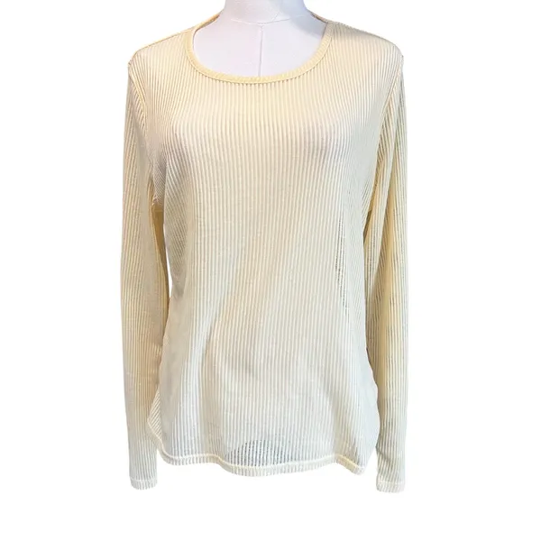 Divided H & M Top Yellow Semi Sheer Boho Casual Beach Stripes XL Long Sleeves - Image 2
