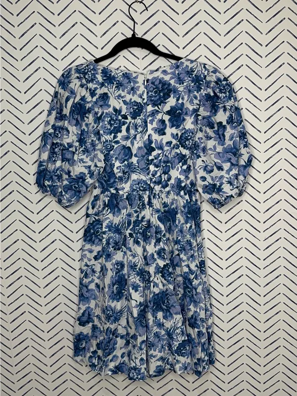Abercrombie & Fitch blue floral cinchfront dress puffsleeves size Small T - Image 6