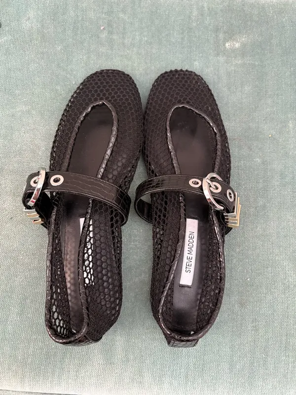 Steve Madden Lucia black mesh ballet flats with buckle detail NO BOX - Image 3