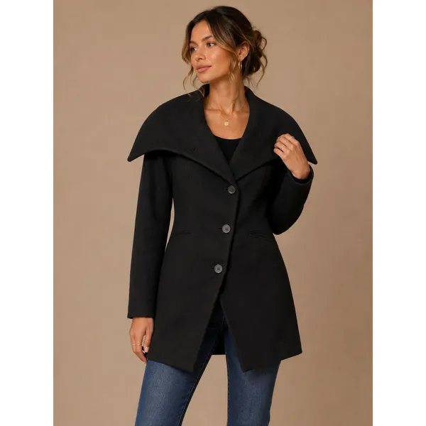 AllSaints Women Coat 8 Black Tepo Wool Oversized Shawl Collar Tailored Jacket - Image 2