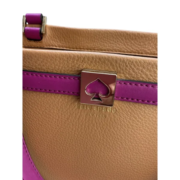 Kate Spade New York‎ Pebbled Leather Colorblock Tote Bag Tan Red Purple - Image 4