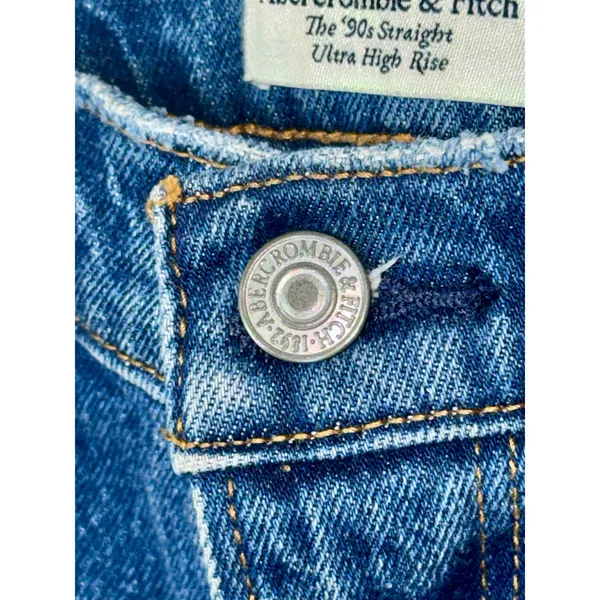 Abercrombie & Fitch The ’90s Straight Ultra High Rise Blue Denim Jeans Size 25 0 - Image 5