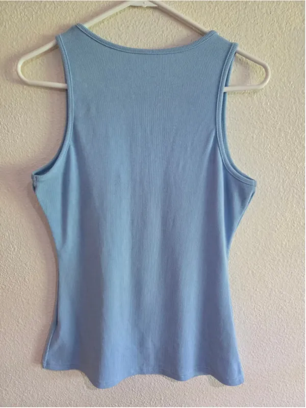 Blue Ribbed Tank Top Women’s L with Front Snap Buttons - Image 2