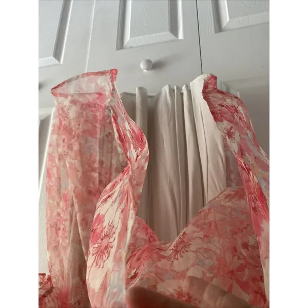 Audrey Parks Francesca's‎ Floral Puff Sleeve Babydoll Dress Womens Size M Pink - Image 5
