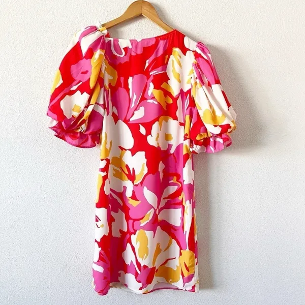 CROSBY by Mollie Burch Brooklyn Floral Coral Puff Sleeve Mini Dress - Image 6