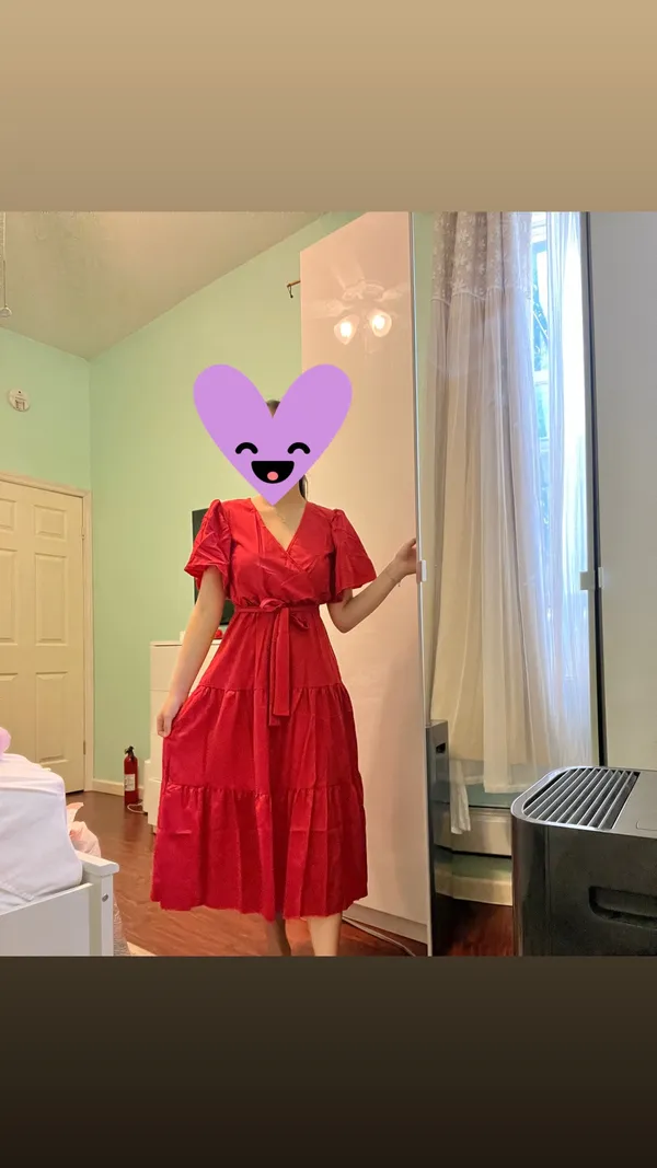 Boutique Bright Red V-neck Flutter Sleeve Midi Dress - Image 5