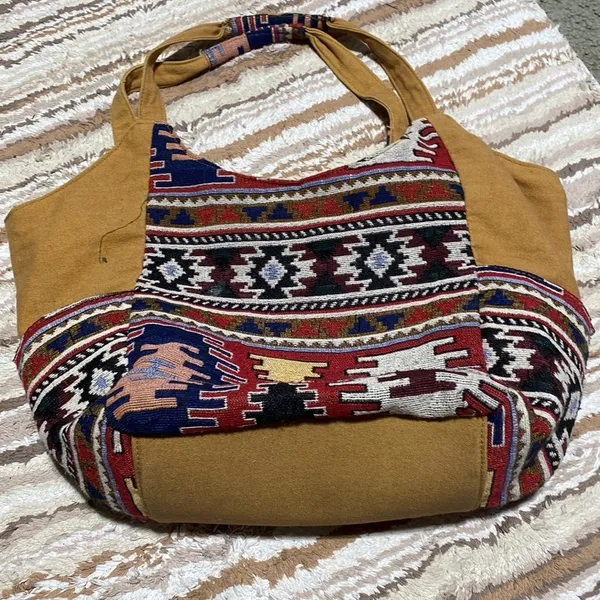 Catori Southwestern Geometric Print Fabric Shoulder Purse Bag Medallion Charm - Image 6