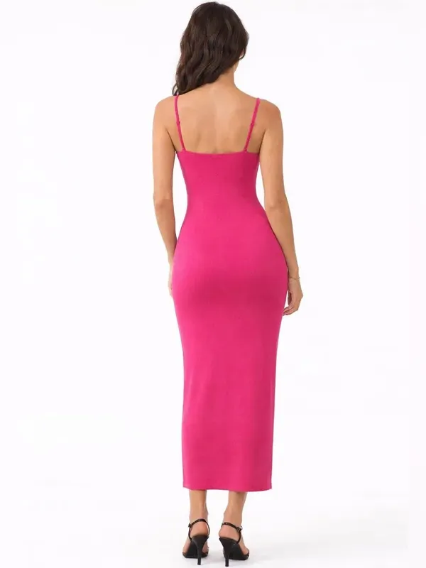 $39 NWT Ambiance Hot Pink Basic Midi Slit Dress M Size M - Image 3