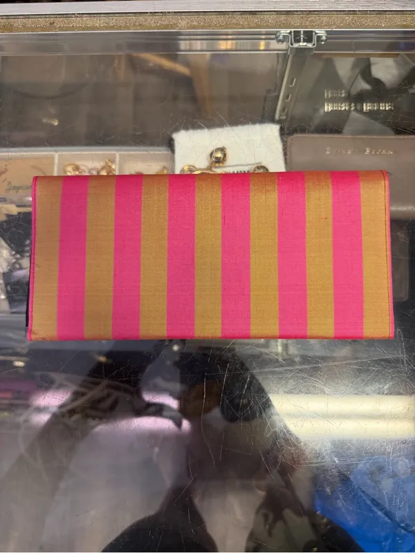 100% Silk Pink & Gold Striped Foldover Clutch Wallet - Image 5