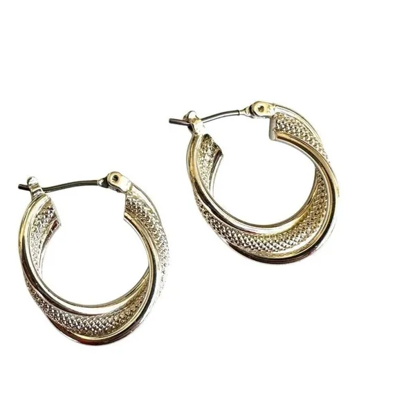 Silver tone small twisted hoop earrings - Image 5
