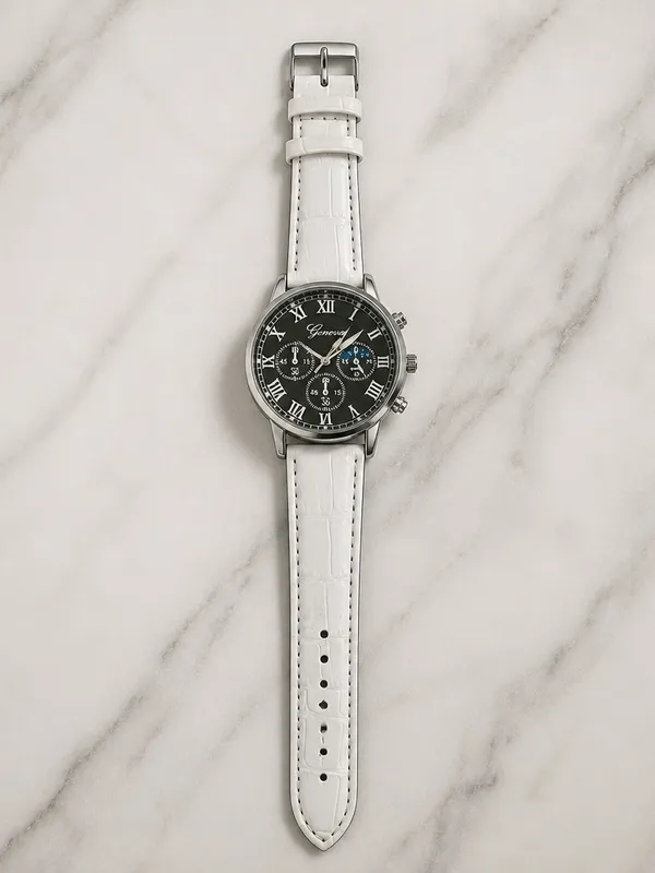 Geneva Unisex White Leather Band Roman Numerals NWT - Image 4