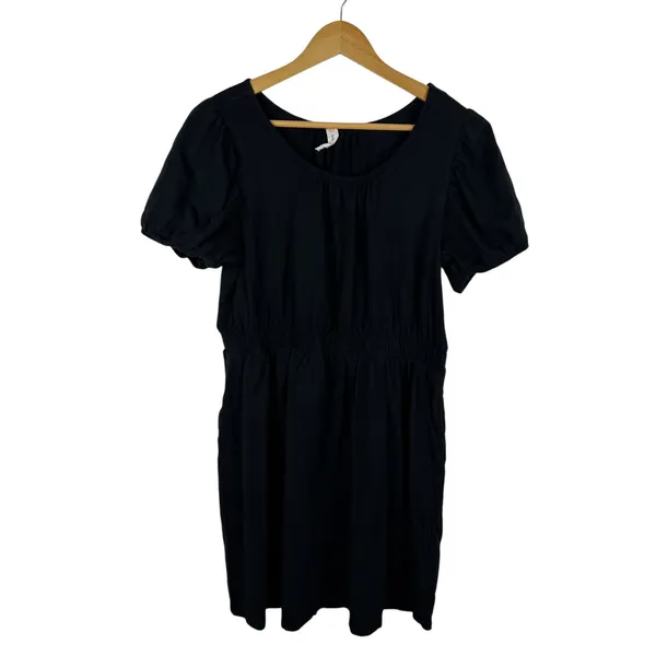 Daily Practice Anthropologie Cap‎ Sleeve Mini Dress Medium Black Slub Cotton - Image 3