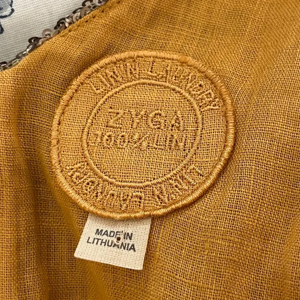 Zyga Lin'n Laundry Sequin Linen Dress Mustard Yellow Gold Sleeveless Sheath 38 S - Image 3