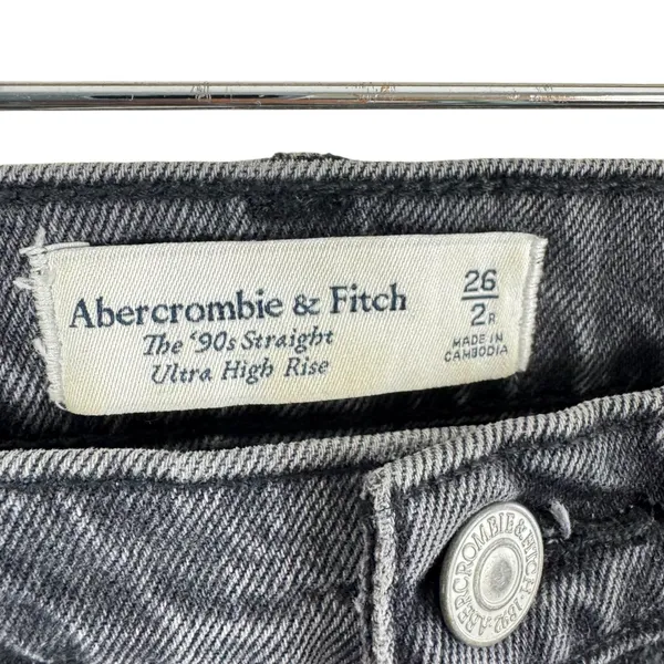 Abercrombie Fitch 90s‎ Straight Ultra High Rise Gray Wash Denim Jeans Size 2R 26 - Image 5