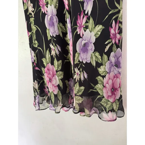 Allison Taylor Dark Floral Silk Midi Skirt Size Medium - Image 4