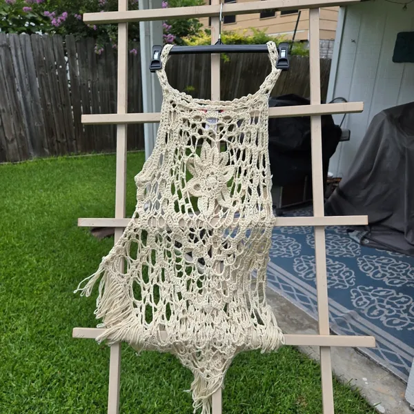 Natural boho Cotton crochet top LARGE Tan - Image 5