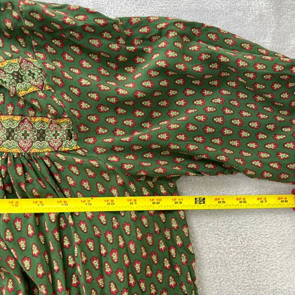 April Cornell Candlelight Smock Dress Large L Olive Green Block Print Boho Midi - Image 10