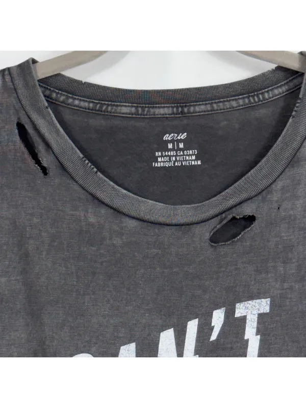 Aerie Women’s M Charcoal Gray “Can’t Be Tamed” Distressed Graphic T-Shirt - Image 3