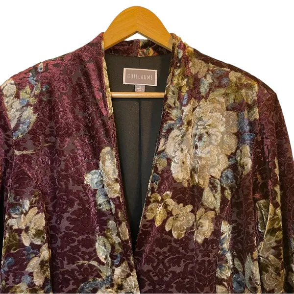 GUILLAUME Purple/Beige Floral Print Velvet Burnout Blazer Jacket - Size 1X - Image 2