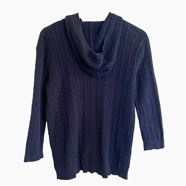 Lauren Ralph Lauren Womens Cable Knit Hooded Sweater Sz XL Navy Preppy Old Money - Image 2