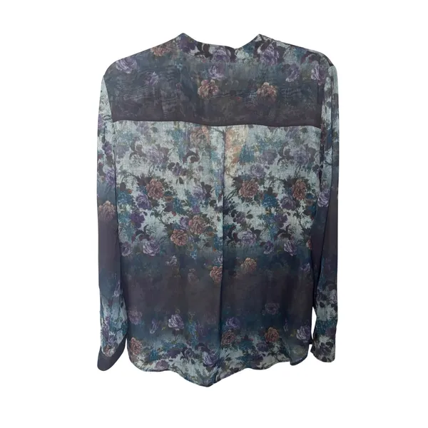 MNG Collection Womens Blouse 8 Multicolor Sheer Floral Button‎ Up Dark Academia - Image 2