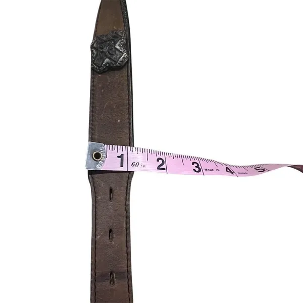 Western Leather Belt Womens 30 Brown Good Vintage 1993 Concho Buckle Patina - Image 7