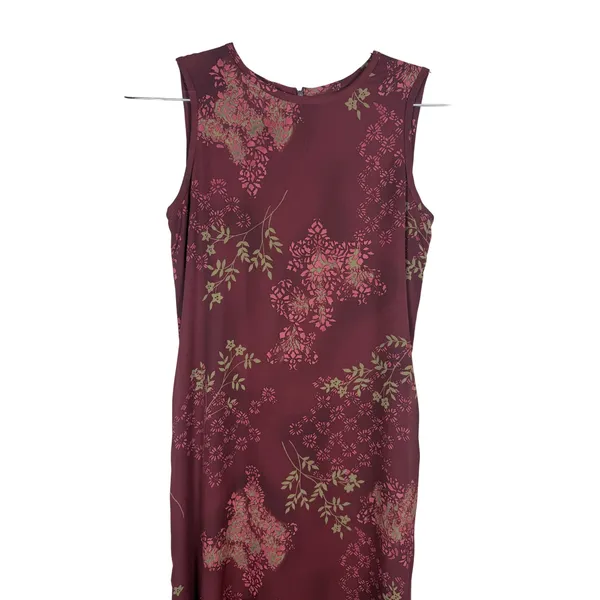 Jones Wear Burgundy Floral Damask Sleeveless Maxi Dress Size 4 Vintage - Image 2