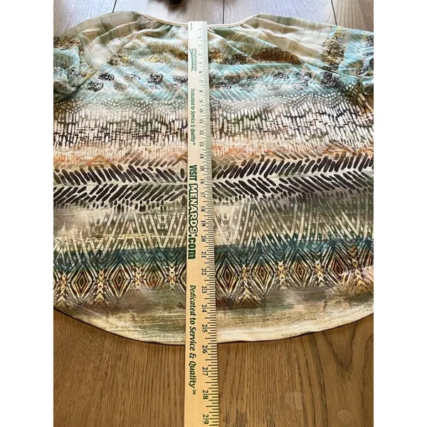 Chicos Lace Crochet Front‎ Top Size 2 Tropical All Over Print 3/4 Sleeve - Image 5