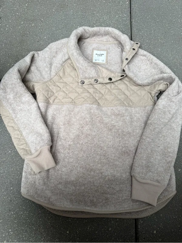 Abercrombie & Fitch Sherpa Quilted Pullover Jacket Beige Small - Image 4