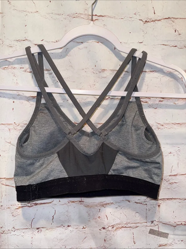 Nike Gray straps Strappy Sports Bra Dri fit medium black padded gym - Image 3