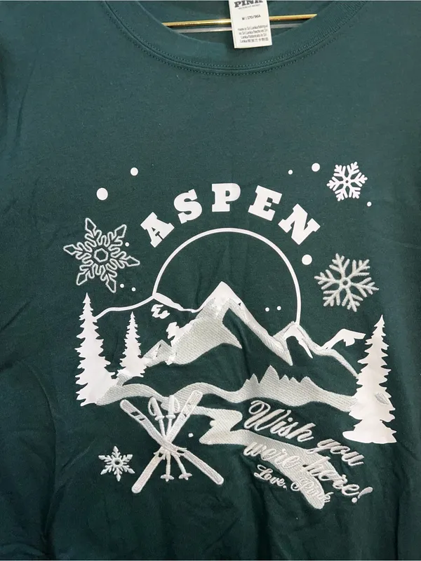 PINK Victoria's Secret Aspen Graphic Tee - Forest Green with White Print - Image 7