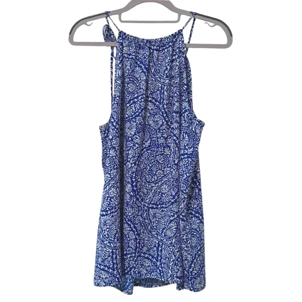 Ann‎ Taylor Tank Top Blue Paisley Boho Pleated Halter Neck Women Medium - Image 4