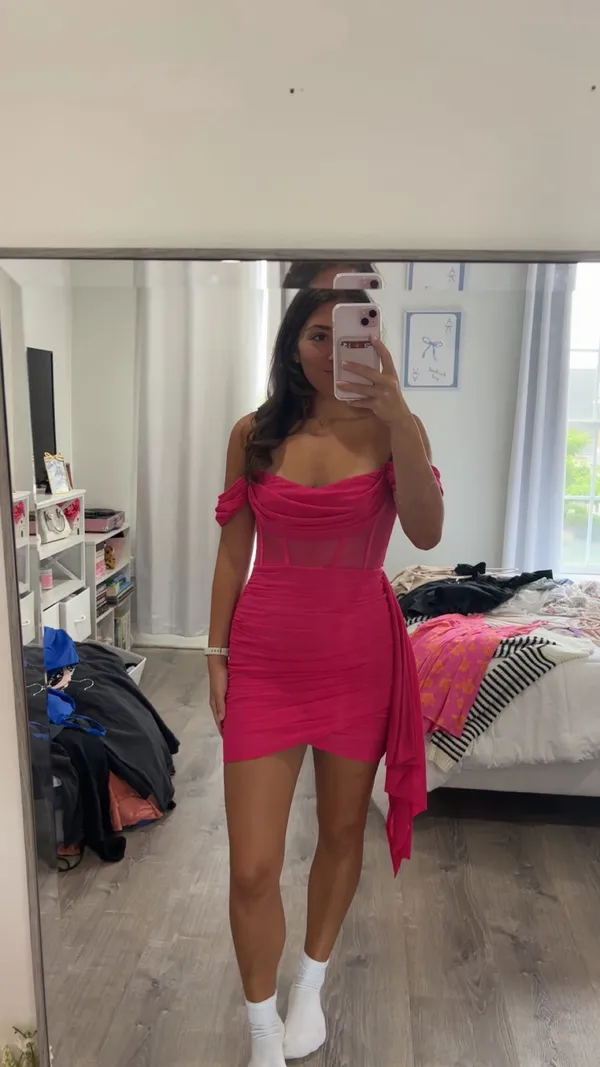 Hello Molly Pink Strapless Mini Dress - Image 4