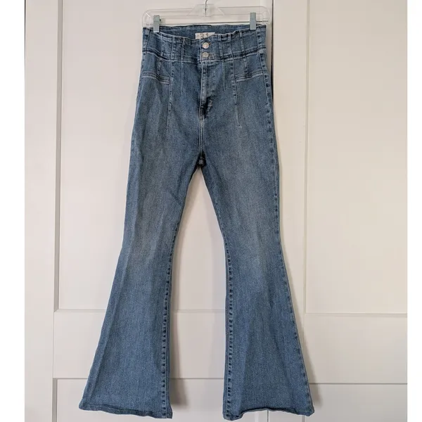 Free People We The Free Just Float On Flare Jeans Blue High Rise‎ Size 31 Flare - Image 2