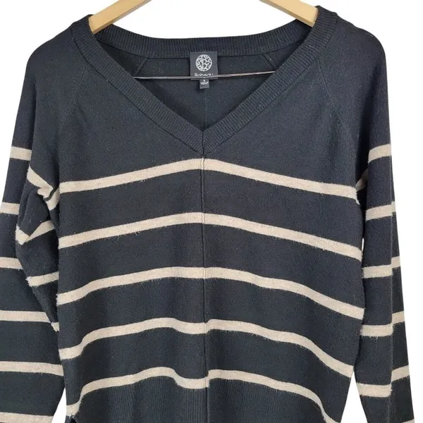 Bobeau Womens‎ Sweater Black Beige Stripe V Neck Long Sleeve Size S - Image 3