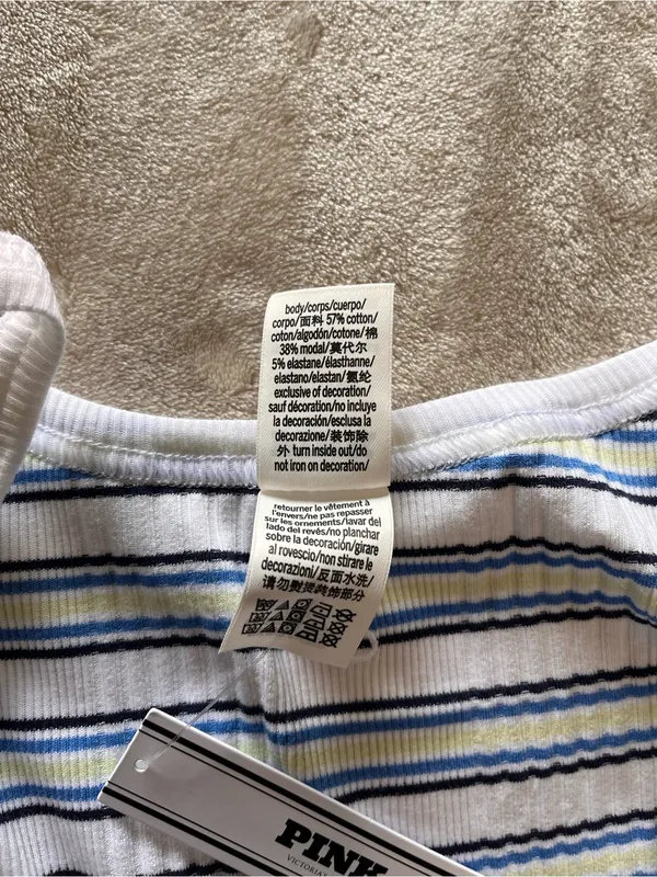 VS PINK NWT Ribbed Stretch Stripe Tank Top Summer Cami Sz M Y2K - Image 5
