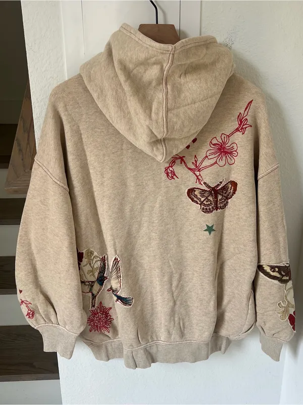 Free People Grandma's Garden Hoodie Zip Up Sweatshirt in Tea Overdye Gray NWT - Image 5
