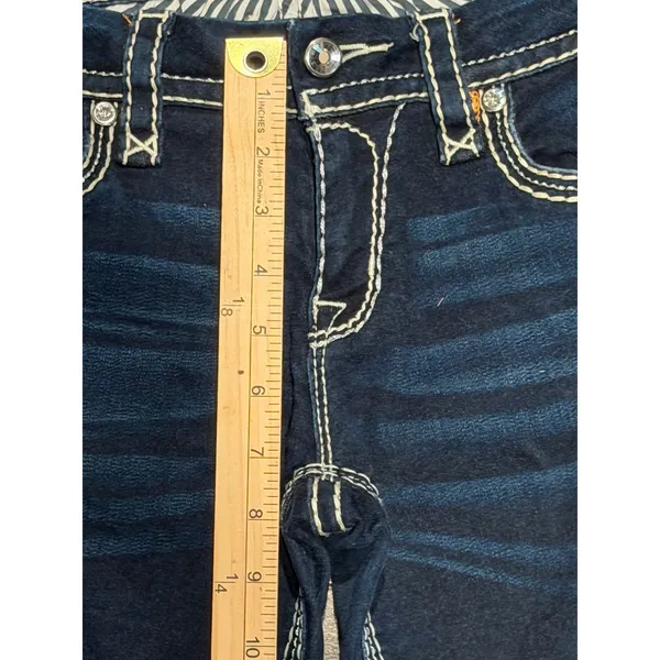 Rock Revival Janelle Bootcut‎ Jeans Dark Wash Low Rise Flap Pockets Bling SZ 28 - Image 7