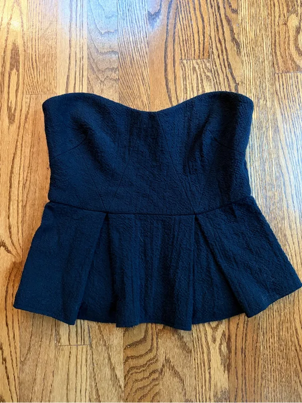 Free People Black Strapless Textured Peplum Bustier Top Size 8 - Image 2