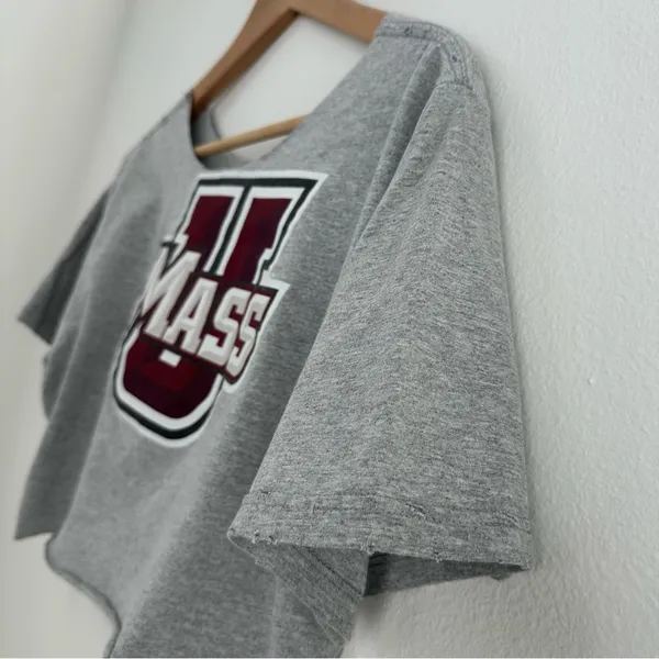 Adidas University of Massachusetts UMASS distressed cropped off the shoulder top - Image 7