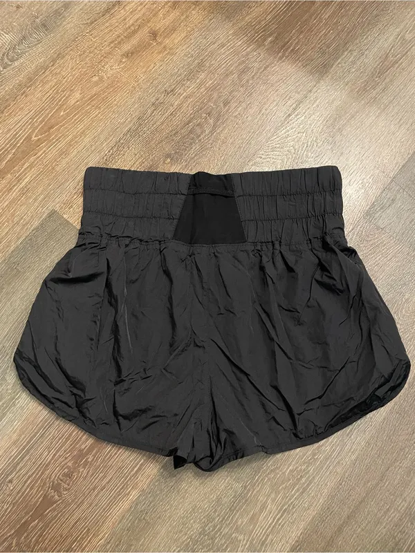 Free People The Way Home Black Smocked High-Waist Athletic Shorts Large - Image 3